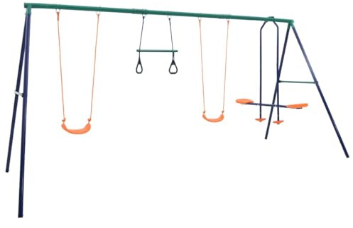 vidaXL Schaukelset mit Turningen 4 Sitzen Wippe Schaukelgestell Schaukelgerüst Kinderschaukel Schaukel Gartenschaukel Spielplatz Set Stahl