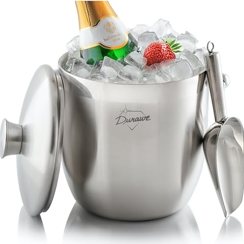 3L Exklusiver Isolierter Eiseimer, Premium doppelwandiger Eiswürfelbehälter mit Deckel, 3 Liter Eiskübel Edelstahl für Party, Sieb, Eiszange, Eisschaufel, Eiskühler, Eisbehälter Eiswürfelkübel Eisbox