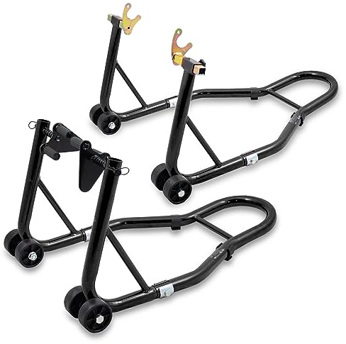BITUXX Motorradständer hinten & vorn Motorrad Montageständer Transportständer Schwarz Belastbar bis 250 kg pro Ständer