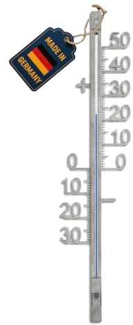 TFA Dostmann Analoges Außenthermometer aus Metall, 12.5011 | wetterfest, freistehende Gradzahlen, Außentemperatur messen, deutsches Familienunternehmen, silber