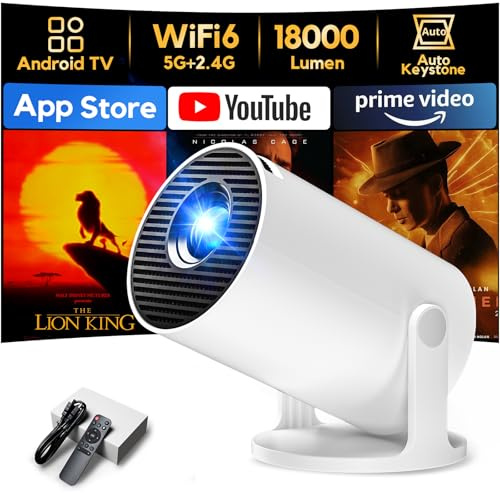 Mini Beamer Unterstützt 1080P [Auto Trapezkorrektur] AKIYO O2 Smart Projektor mit WiFi 6 und Bluetooth 5.4, Beamer Klein mit 180° Drehbar, Kompatibel mit HDMI/Smartphone/USB/Laptop/PS5