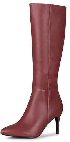 Allegra K Damen High Heels Spitz Zehe Stiletto Heel Kniehohe Stiefel, Burgunder, 38.5 EU