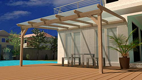 solidBASIC 300x300 cm BxT Leimholz Terrassenüberdachung + Stegplatten + Zubehör - Unbehandelt/Natur - ÜBERDACHUNG TERRASSENDACH Holz VORDACH CARPORT TERRASSE WINTERGARTEN GARTENLAUBE PAVILLON