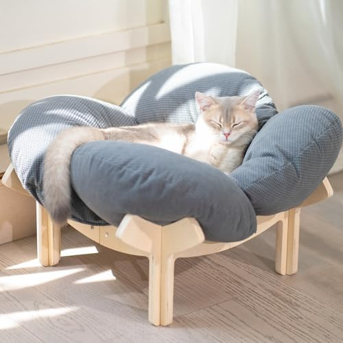 CheerPals Erhöhtes Katzenbett, Blütenform, 55 x 55 x 32 cm | Großes Katzenbett mit waschbarem und hochelastischem Kissen, Schlafmöbel für alle Katzen
