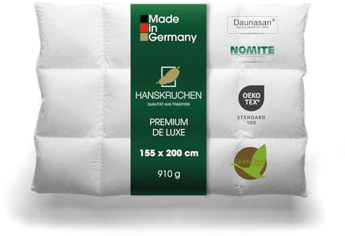 HANSKRUCHEN® Premium de Luxe Daunendecke 155x220 cm - Medium / Ganzjahresdecke - Made in Germany Kassettendecke aus 100% Baumwolle - Allergiker geeignet