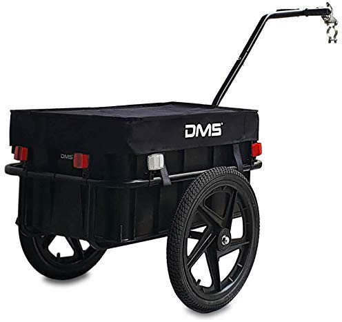 DMS® Fahrradanhänger, Lastenanhänger, Handwagen, mit Hochdeichsel, Transportbox mit 70 Liter Volumen, Max. 60kg, Kugel-Kupplung für Fahrräder mit 26'' - 28'' FH-01 (Schwarz)