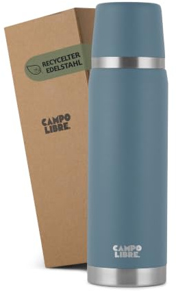 Campo Libre. Jaco® Thermoskanne 500ml I Thermos mit Becher I Unsere Thermosflasche hält mind. 24h heiß I Isolierkanne mit Doppelwand ist zu 100% auslaufsicher I recycelter Edelstahl I Blue