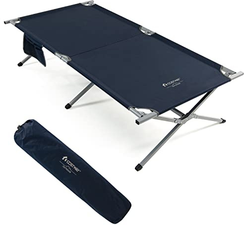 COSTWAY Feldbett Klappbar XXL, 214,5 x 106 cm, Campingbett mit Seitentasche, tragbares Campingliege bis 150 kg belastbar, inkl. Tragetasche, Klappbett für Camping, Strand