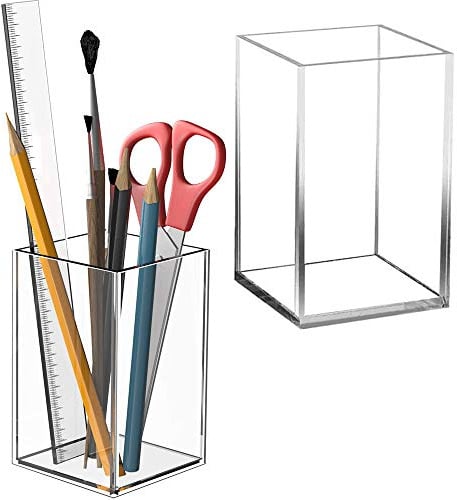 LWZko 2 Stücke Acryl-Stifteköcher, Make-Up Pinselhalter, Acrylstifthalter, Desktop Stationery Organizer, Klares Acryl Quadratischer Stifthalter für Lip Liner, Eye Liner, Makeup Pads (Transparent)