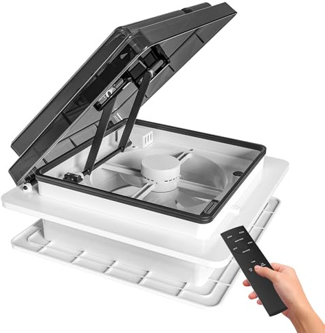 ZOIZ 12V Wohnmobil Dachventilator 360 mm, RV Dachlüfter mit schwarzem halbtransparentem Deckel, Fernbedienung, reversibel Abluft & Zuluft, extrem leise für Wohnwagen Camper, UV-beständig