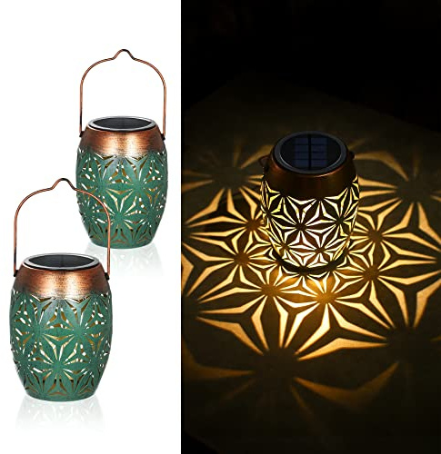 2 Stück LED Solar Laterne Aussen, Retro IP65 Warmweiß Solarlaterne für Außen Wasserdicht, Orientalische Metall Solarlampen für Außen Garten Hängend Deko Balkon Vintage 2er Set