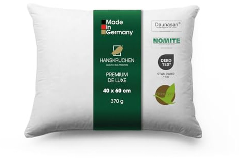 Hanskruchen® Premium de Luxe Daunenkissen 40x60 cm - Made in Germany Daunen Kopfkissen aus 100% Baumwolle - 3 Kammer Daunenkissen für Allergiker [1er Pack]
