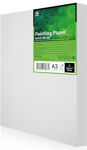 ESENG® Leinwandpapier A3, 600g/m2, 30 Blätter, Ölmalpapier, Ölpastellpapier, Acrylpapier, Künstlerqualität, geeignet für Ölmalerei, Acrylfarben und Ölpastelle