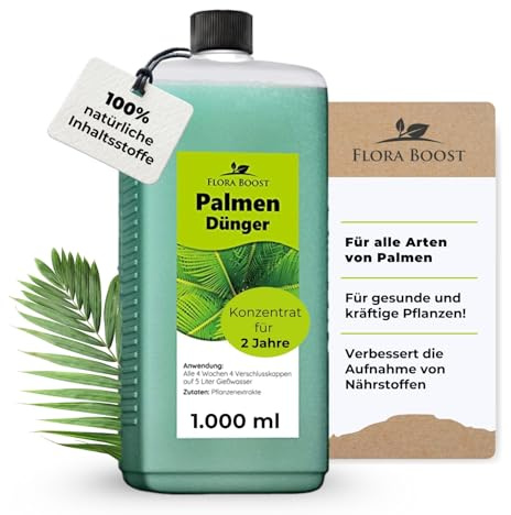Konfitee Palmen Dünger Flora Boost 1000ml I Für bis zu 200L Gießwasser I Pflanzenstärkungsmittel für alle Palmen Arten I Flüssiger Blatt- & Wurzeldünger I 100% natürlicher Pflanzendünger