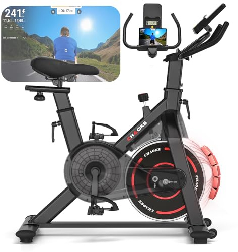 [UPGRADE] Heimtrainer Fahrrad mit APP, CHAOKE Hometrainer Fahrrad, Leises, Stufenlos Einstellbares Magnetsystem, Ergometer Heimtrainer mit LCD-Display, Indoor Fitnessbike für Zuhause, Bis 150KG