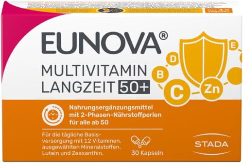 EUNOVA Langzeit 50+ - Nahrungsergänzungsmittel und Multivitamin mit Mineralstoffen und Lutein - speziell für Menschen ab 50-1 x 120 Kapseln