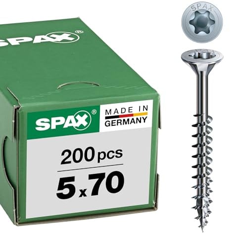 SPAX Universalschraube, 5 x 70 mm, 200 Stück, Teilgewinde, Senkkopf, T-STAR plus T20, 4CUT, WIROX - 0191010500705