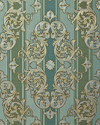 EDEM Barock-Tapete 580-35 Hochwertige geprägte Tapete in Textiloptik und Metallic Effekt kiefern-grün perl-gold silber 5,33 m2
