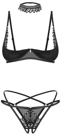Selente Love & Fun verführerisches mehrteiliges Damen Dessous-Set aus BH, ggf. Bauchgürtel, Tanga & Satin-Augenbinde, Made in EU
