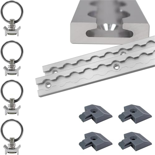 Airlineschiene 2X 2 Meter (1975mm) eckig Silber eloxiert im Set mit 4 Ösen und 4 Endkappen, Alu Zurrschiene robust, hohe Stabilität und Langlebigkeit, Anhänger, PKW, Camper, Wohnmobil