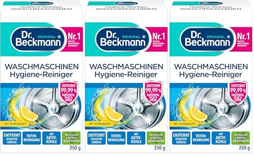 Dr. Beckmann Waschmaschinen Hygiene-Reiniger | Maschinenreiniger mit Aktivkohle | entfernt unangenehme Gerüche | 250 g (Packung mit 3)