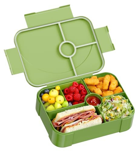 LEIKEEGO Brotdose Kinder mit Fächern Auslaufsicher Lunchbox Kinder Brotdose Kinder für Mädchen & Jungen, Jausenbox Kinder für Kindergarten & Schule (Grün)