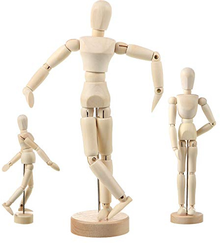 Sumind 3 Stücke Künstler Gliederpuppe Modell mit Ständer Holz | Bewegliche Gegliederte Holzfigur, Für Zeichnung und Heim Dekoration, Holz Männchen Modell für Künstler