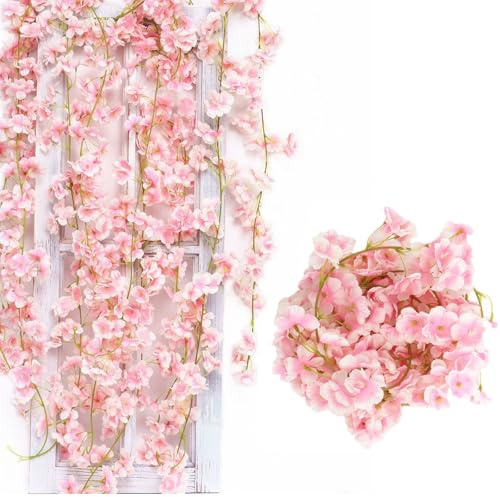 3 Stück 180cm Künstliche Kirschblüten Girlande Blumenranke,Künstliche Blumengirlande Deko,Kirschblütengirlande,Künstliche Blume Girlande für Außen und Innenhochzeit Wand Schlechte Dekoration