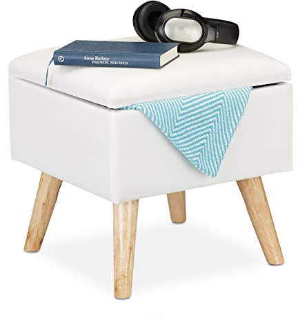 Relaxdays Hocker mit Stauraum, Kunstleinen-Bezug, gepolstert, Holzbeine, Fußhocker mit Deckel, HBT 40x40x40 cm, Farbwahl