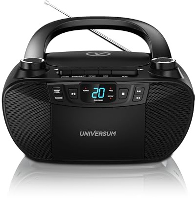 UNIVERSUM BB 200 - tragbarer CD-Player mit Radio und Kassette, Schwarz | Einfache Bedienung für Kinder & Senioren, AUX-IN, UKW Radio, Kopfhöreranschluss, Netz- & Batteriebetrieb
