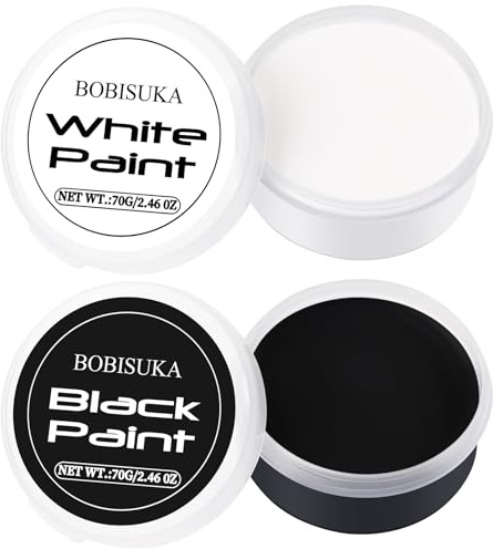 BOBISUKA Theaterschminke (Schwarz+Weiß) Halloween Gesichtsfarbe | Face Paint für Karneval,Party,Cosplay,Mime,Skelett,Clowns,Joker,Teufel,Gotik Figur,Geist,Wasserdicht,Hohe Deckkraft