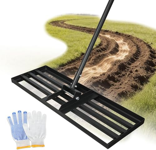 ORIENTOOLS Edelstahl Nivellierrechen 75x25 cm mit 206 cm verstellbarem Stiel zum Planieren von Kies, Sand, Erde für Garten, Hof & Golfplatz.
