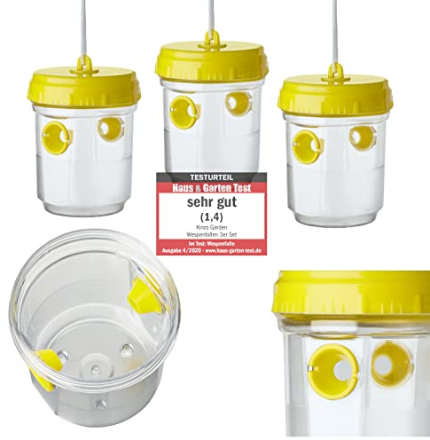 Kinzo Wespenfalle 3er Set, ø9x13cm, Wespen Abwehr Zum Aufstellen und Aufhängen, Ohne Chemie, 360 Grad Wirkung, Auch Als Lebend Falle Geeignet, Mückenfalle, Fliegenfalle für natürlichen Lockstoff