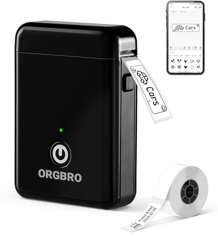 ORGBRO X1 Etikettendrucker, Etikettiergerät Mini Bluetooth Thermal Labeldrucker Selbstklebend Beschriftungsgerät, Tragbarer Label Maker für iOS/Android, Etikettiermaschine für Zuhause, Büro (Schwarz)