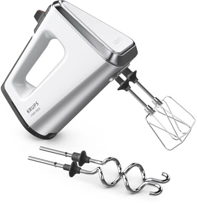 Krups 3Mix 9000 Handmixer, 750 Watt, Geschwindigkeitsregler, Turbomodus, Pulsfunktion, Mixer, ergonomischer Griff, langes Kabel, Handrührgerät inkl. Schneebesen und Knethaken, Schneeweiß, GN9101
