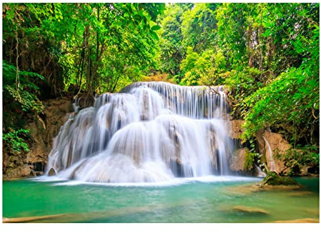 WallArena - Vlies Fototapete Wasserfall im Wald Dschungel Landschaft Natur 416x254 cm - Fototapeten - Tapeten - für Wohnzimmer Schlafzimmer - Vliestapete Wandtapete Tapete 3D Effekt- inkl. Kleister