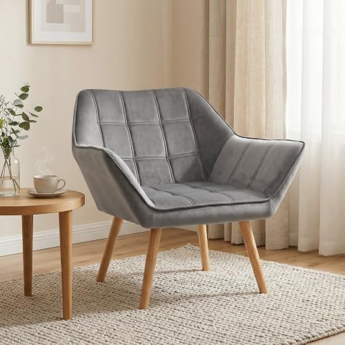 HOMCOM Sessel Wohnzimmer Ohrensessel Loungesessel Relaxsessel mit Gummiholzbeine, Lesesessel mit Samtoptik, Polstersessel für Schlafzimmer, skandinavisch, Grau