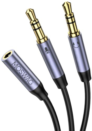 MOSWAG Klinke 3,5 mm 2 in 1 Stereo Headset Kabel Adapter Y Splitter | Y Splitter Kabel Behebt ein Problem, bei dem ein PC nicht gleichzeitig mit einem Kopfhörer hören und sprechen kann