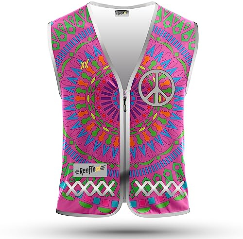 REEFLEXX Warnweste Damen Sicherheitsweste, erhöhte Sichtbarkeit im Straßenverkehr, Joggen, Fahrrad oder Auto, Pink Mandala, Größe M/L