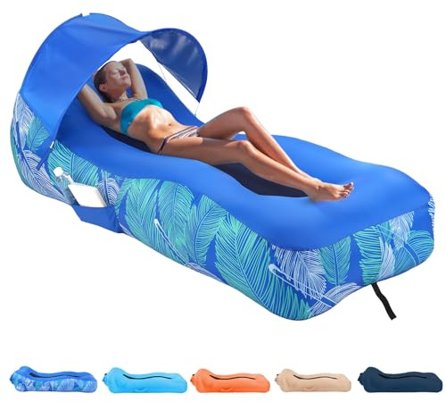Aufblasbare Liege, einzigartiges Schatten-Design, aufblasbares Strandbett mit Kissen, wasserdichtes aufblasbares Sofa, Campingstuhl, Hängematte für Wandern, Hof, Reisen, Strand, Picknick (Blau)