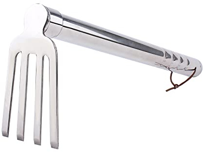 LUBAN Edelstahl-Kleinrechen, 39 cm lang,Garten-Hand-Unkrautentferner, 4-Zahn-Design,unkraut entferner gerät zum Unkrautjäten, Auflockern und Belüften des Bodens