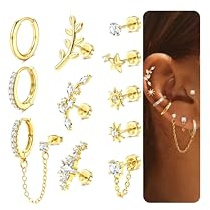 Dochais 11Pcs Helix Piercings Chirurgenstahl Ohrringe Piercing Set CZ Blume Ohr Piercing Ohrstecker Knorpel Ohrringe Damen Klein Ohrring Creolen Gold Conch Helix Tragus Piercing Ohr Schmuck