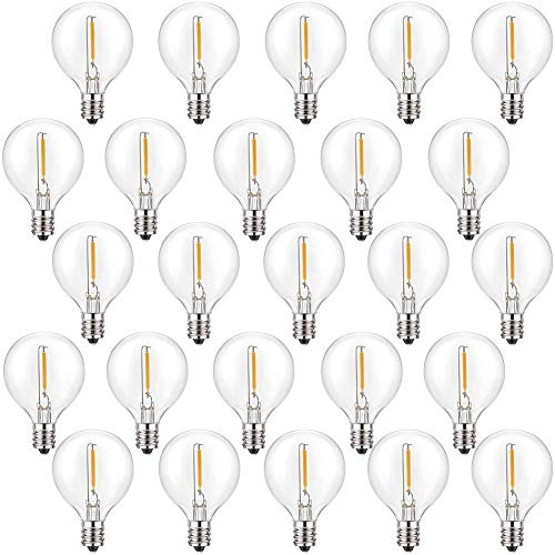 SUNSGNE G40 LED Ersatzbirnen 25 Stück, Klare Globe Glass Glühbirnen, G40 Terrassenbeleuchtung Partygarten Garten Hochzeit Dekoration, Passend für E12/C7-Sockel, 0,6 Watt, Warmweiß