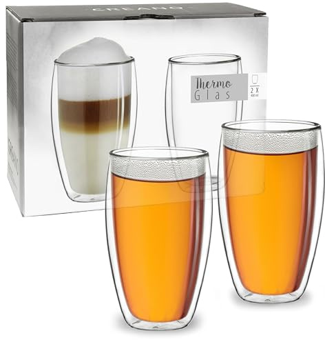 Creano 2er Set doppelwandige Latte Macchiato-Gläser 400ml „DG-SH“ - großes Doppelwandglas aus Borosilikatglas - Kaffeegläser - Teegläser - Thermoglas
