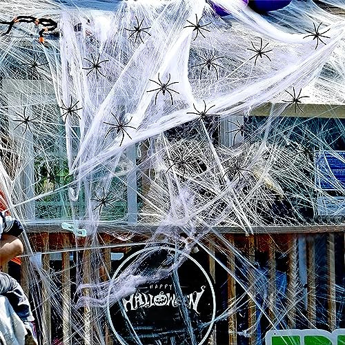 Halloween Spinnennetz Deko,Horror Spinne Deko Spinnennetzen mit 200g Spinnennetze und 40 Stück Spinnen für Karneval Fasching Party Dekoration von Tisch,Haus und Garten