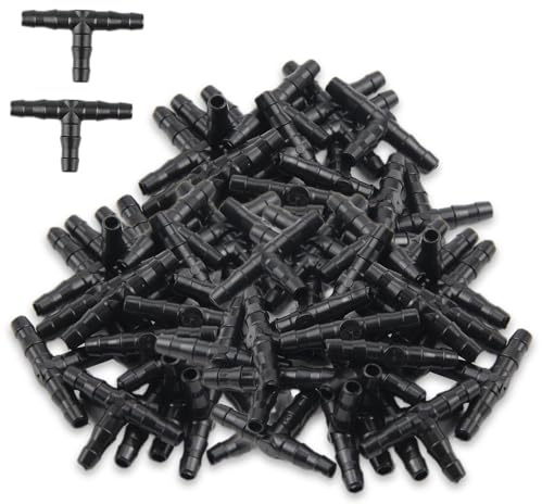 Xmart 200 Stück Doppelter Widerhaken Tröpfchenbewässerungs T Verbinder 4/7 mm Micro Drip System T Stück Barb Schlauchverbinder Bewässerung Anschluss Kit Schläuche für Rasen Gartenbewässerung