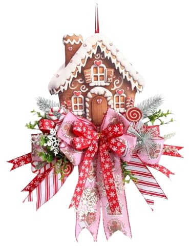 Fenayuu Weihnachts Türkranz, 50,8 cm Weihnachtsdekorationskranz, Realistischer Künstlicher Lebkuchenhaus-Türkranz, Dekoration Für Bauernhauszaun, Innenhof, Terrasse, Schulfenster