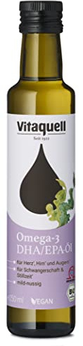 Vitaquell Omega 3 DHA Öl Bio, 250 ml vegan mit Algenöl - reich an Docosahexaensäure (DHA)