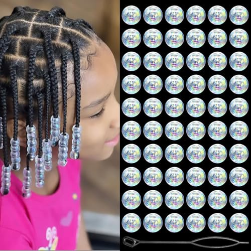 Auroriel 60PCS AB Haarperlen Zopfperlen Kinder Mädchen Runde Acrylperlen Rein Transparent mit Einfädelhilfe
