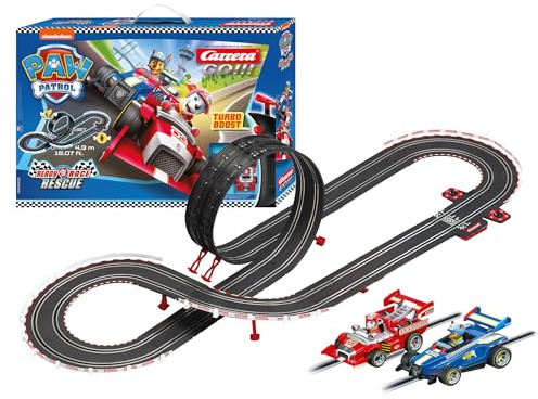 Carrera GO!!! PAW Patrol - Ready Race Rescue Set |2 Slotcars inkl. 2 Handregler mit Turbo-Knopf | Inklusive Chase und Marshall | 4,9 m Streckenlänge mit Looping und Rundenzähler | Maßstab 1:43